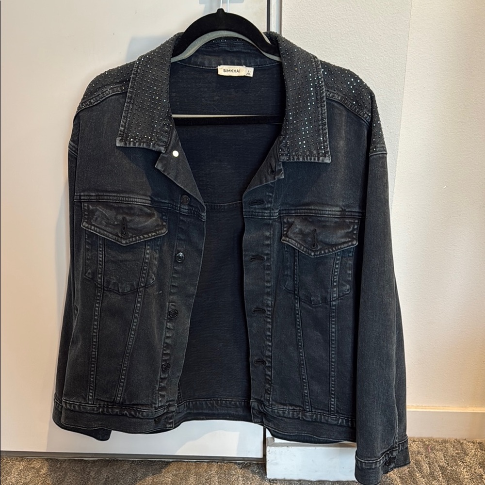 Simkhai bedazzled Black Jean Jacket Classic Denim Style